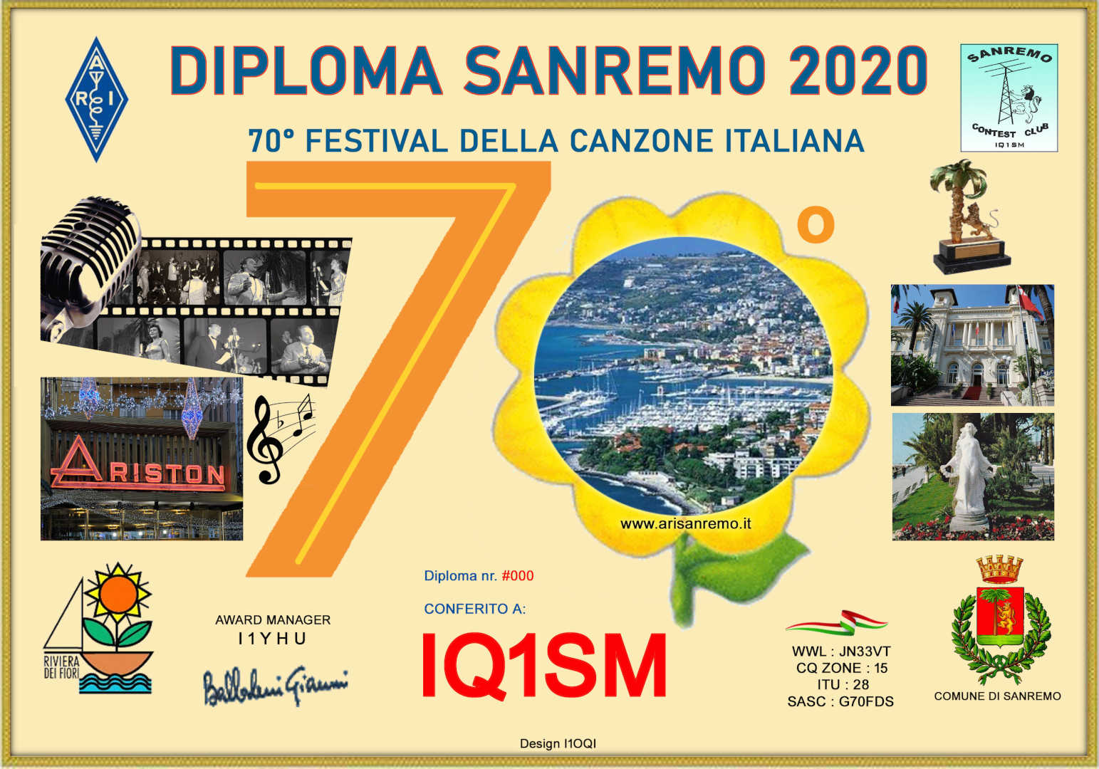 Diploma 70 Festival Canzone Sanremo